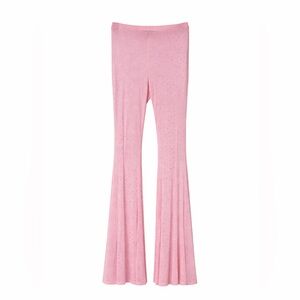 Pink Flared Pants with Rhinestones